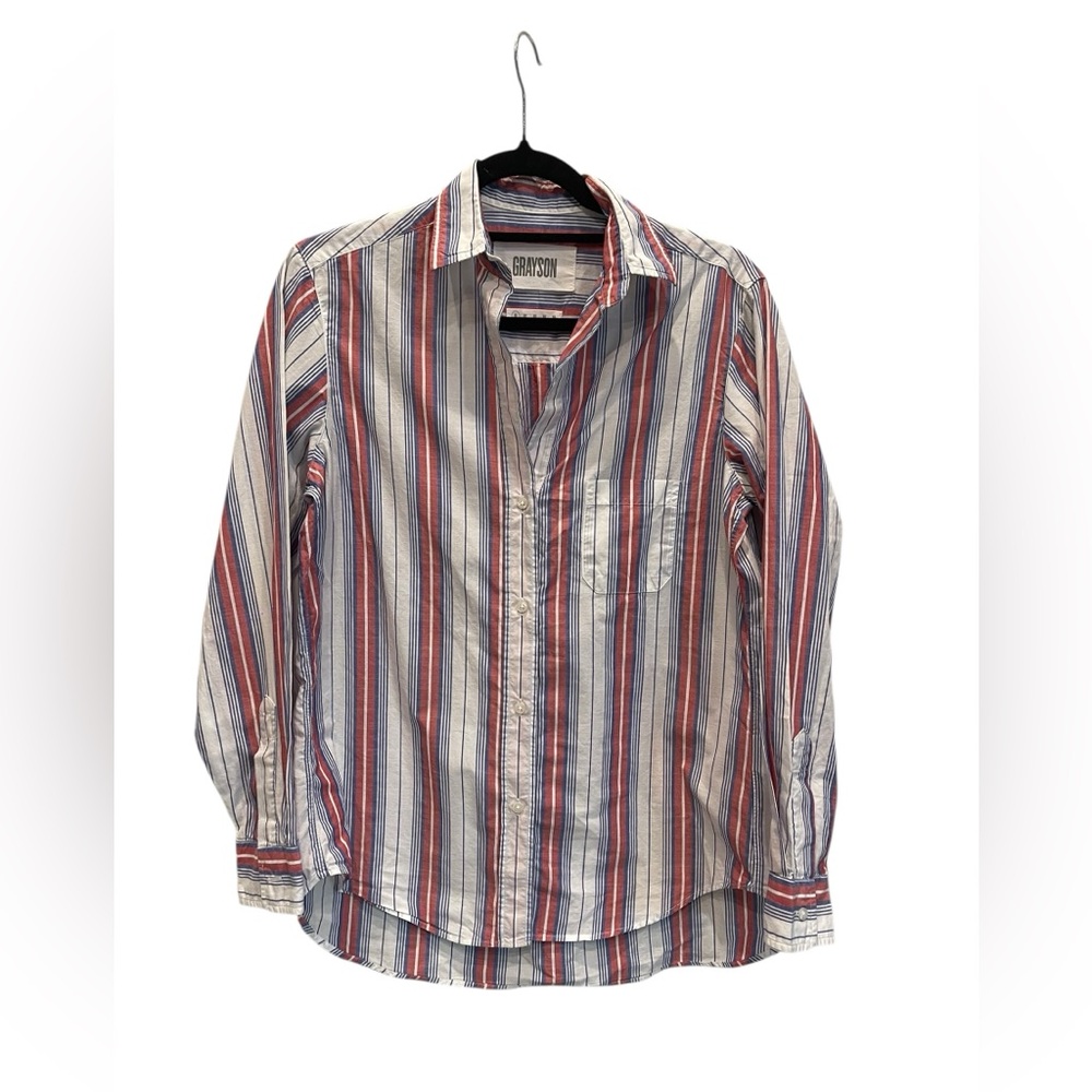 Anthropologie Blouse S GRAYSON Jasmine HERO Buttondown Stripe Cotton 01 - Picture 3 of 11